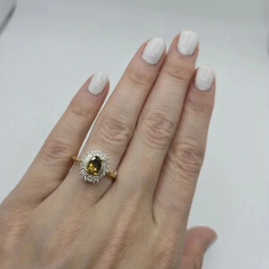 Golden Tanzanite White Zircon Sunburst Ring in 18K Vermeil Yellow Gold Over 925